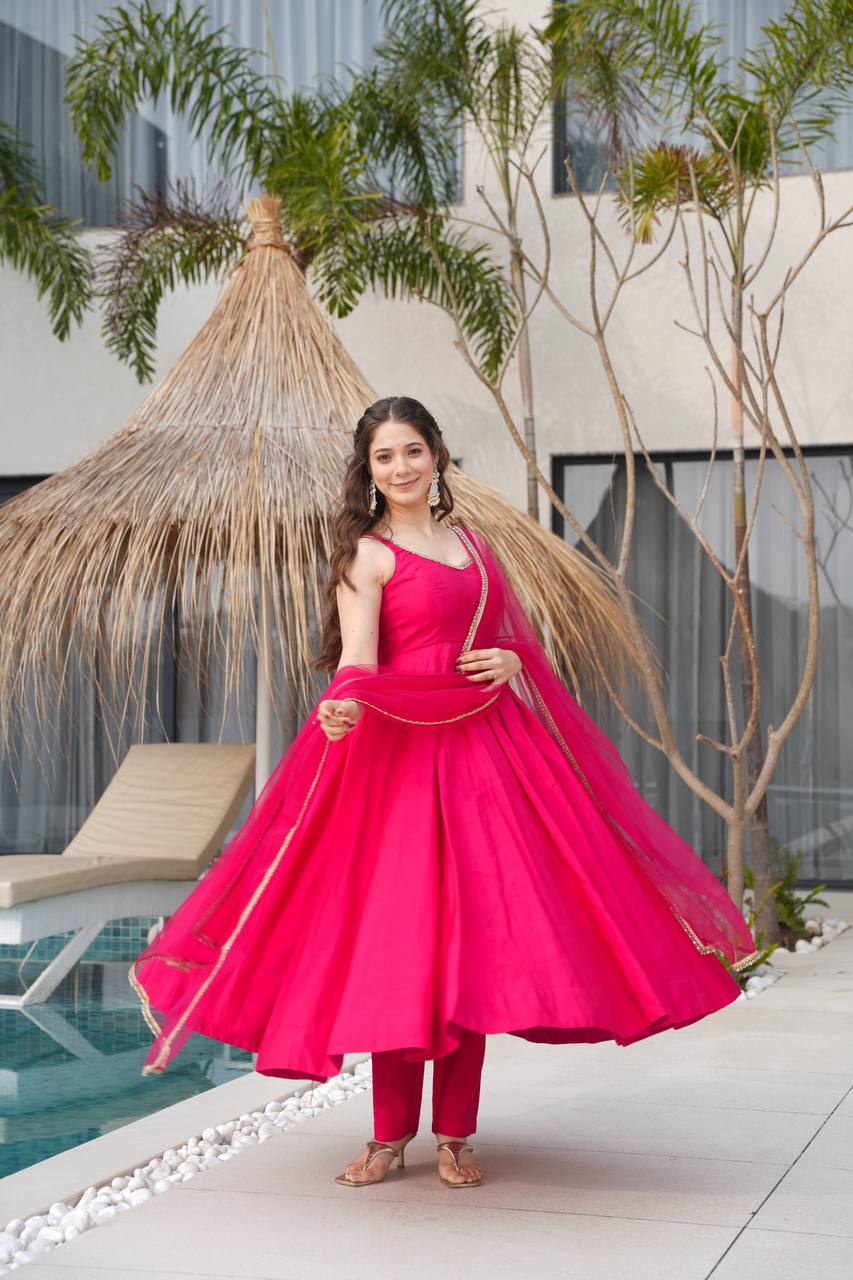 KASTURI RANI PINK ANARKALI SUIT SET