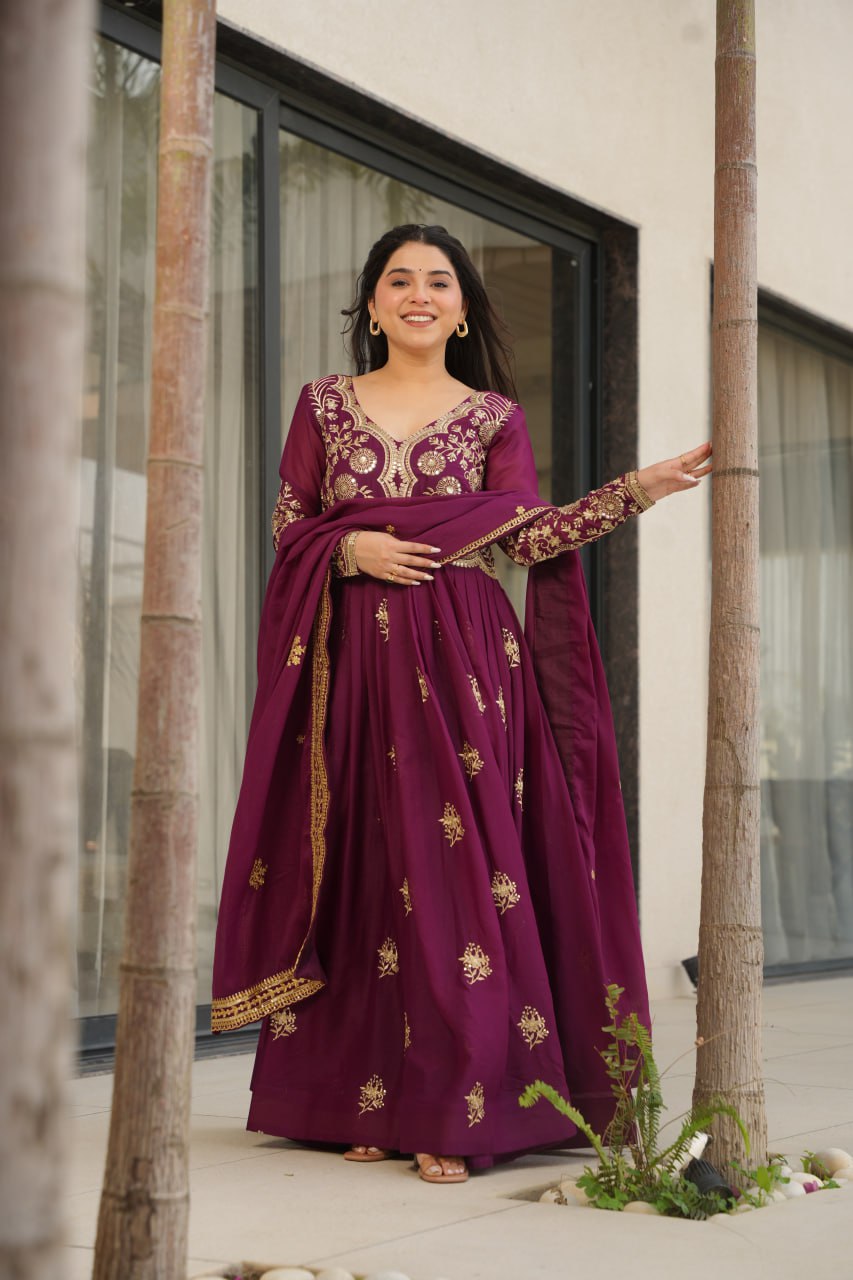 TISHYA WINE COLOUR ANARKALI SUIT SET