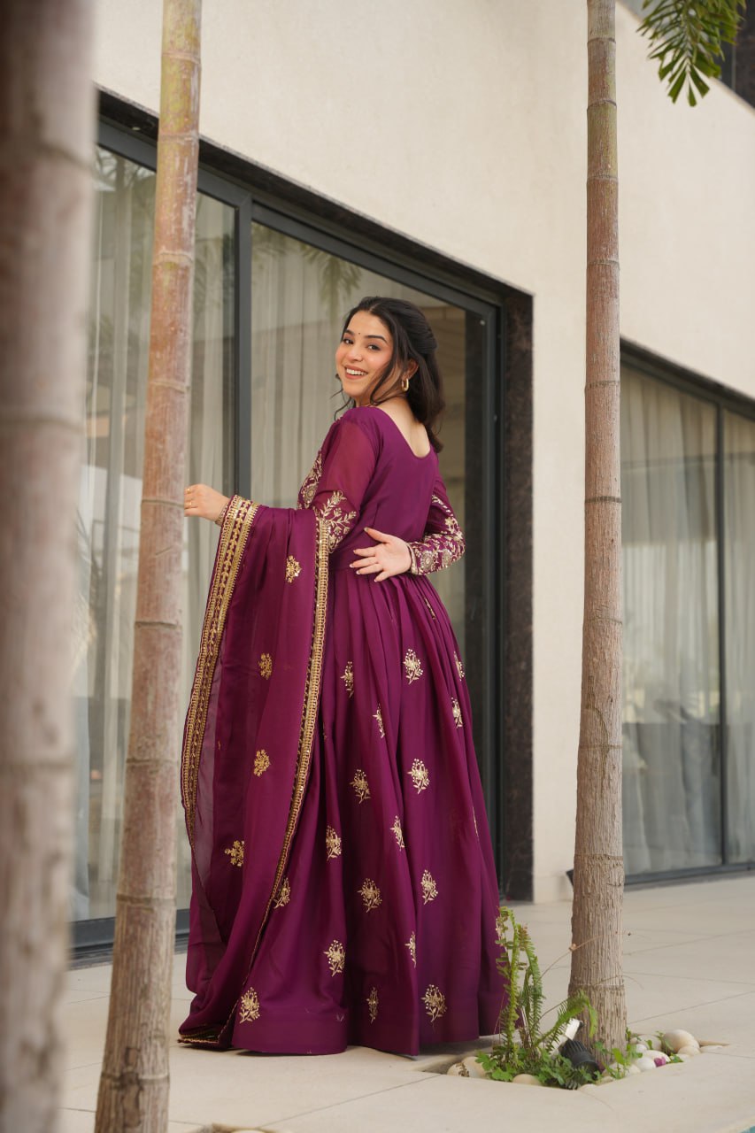 TISHYA WINE COLOUR ANARKALI SUIT SET