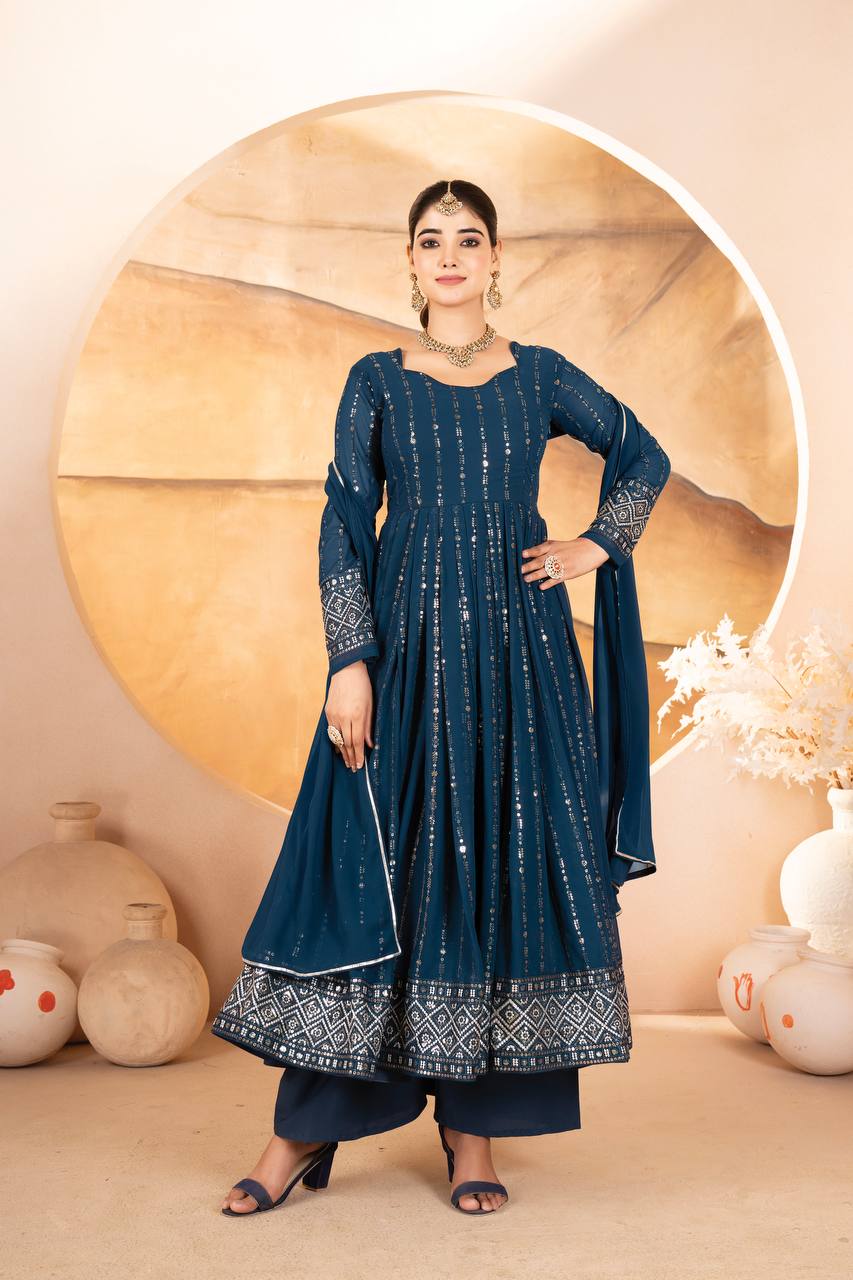 NOOR BLUE ANARKALI SUIT SET