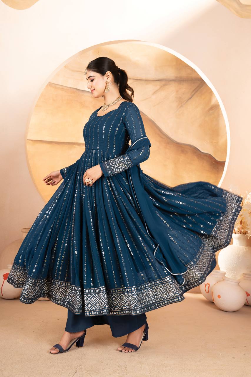 NOOR BLUE ANARKALI SUIT SET