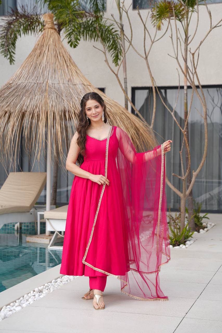 KASTURI RANI PINK ANARKALI SUIT SET