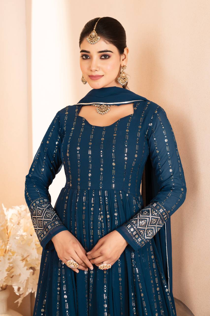 NOOR BLUE ANARKALI SUIT SET