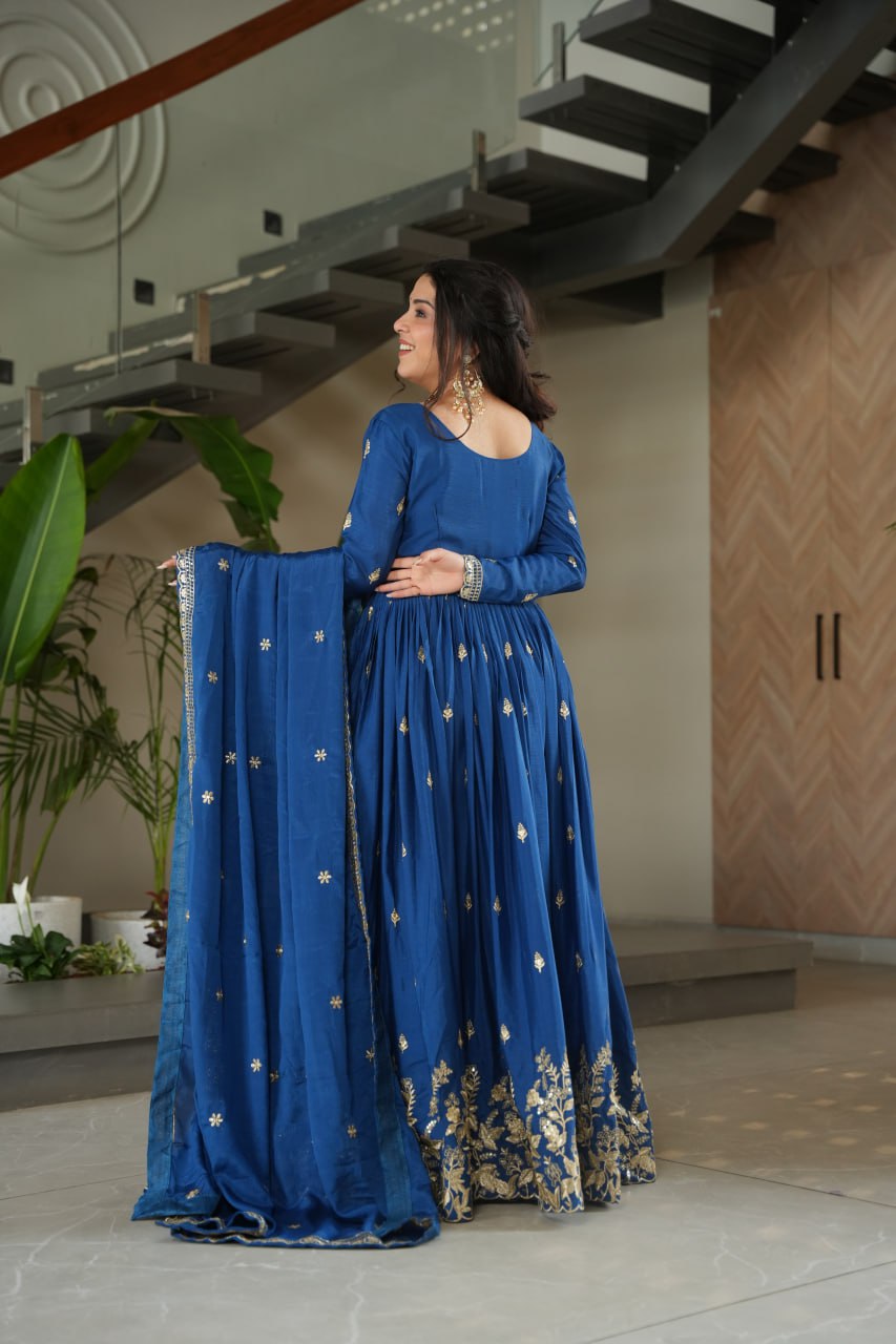 Vamika blue colour Embroidery Zari Sequins-work suit set
