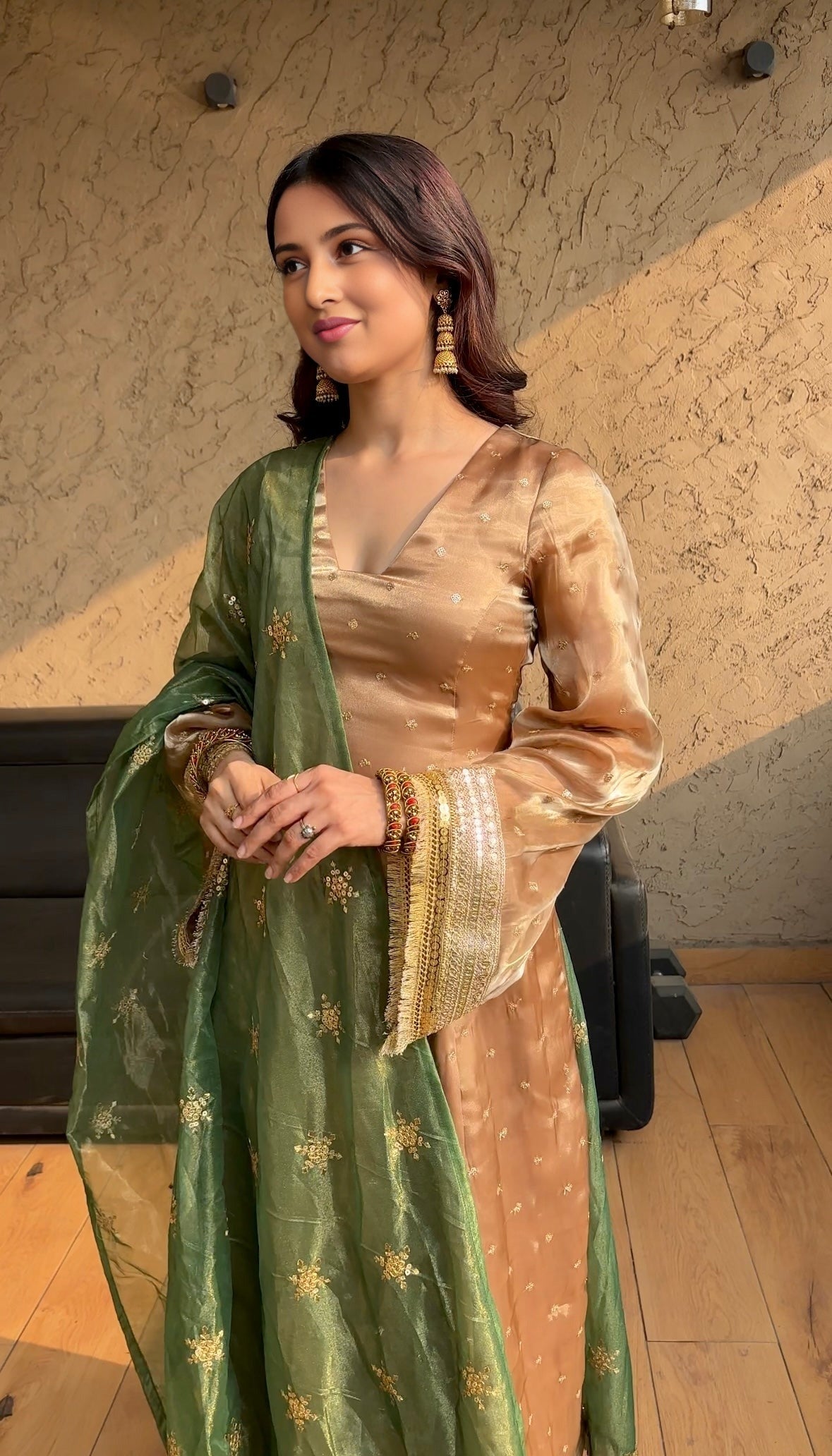 Jenny's Chiku Suit Set With Duble Duptta Red & Green