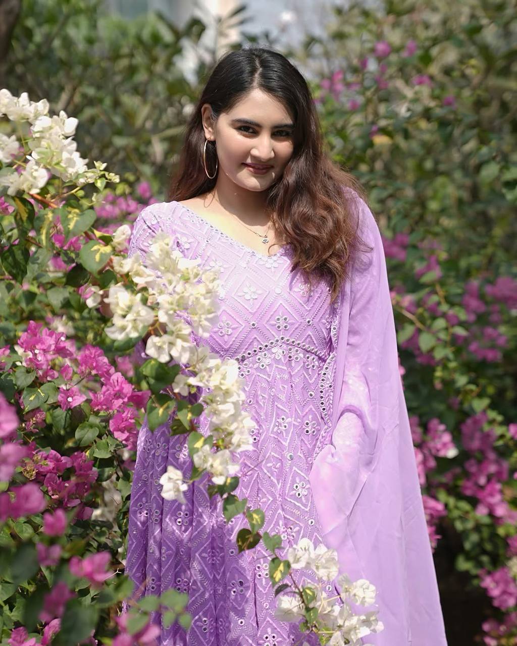 VEDIKABHANDARI'S PURPLE EMBROIDERED GEORGETTE ANARKALI FULLY STITCHED SUIT SET
