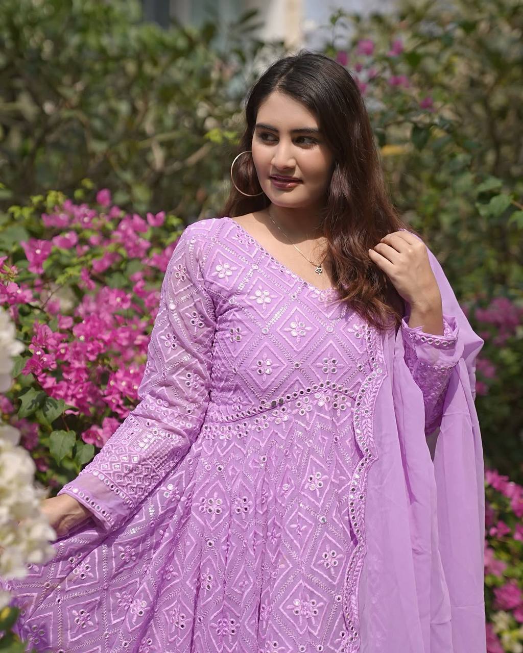 VEDIKABHANDARI'S PURPLE EMBROIDERED GEORGETTE ANARKALI FULLY STITCHED SUIT SET