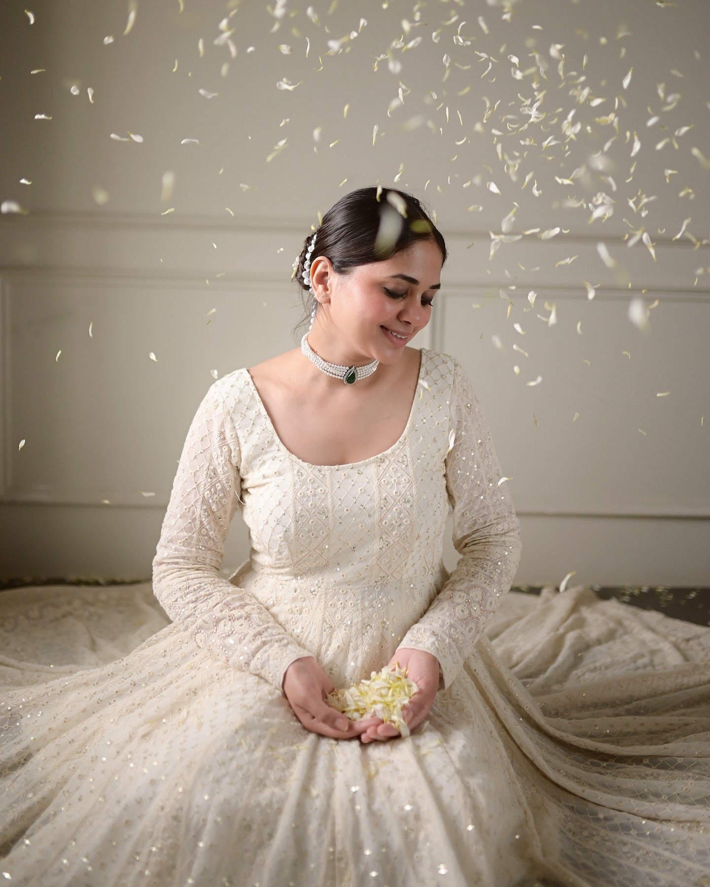 Alisha White Embroidered Anarkali Suit Set