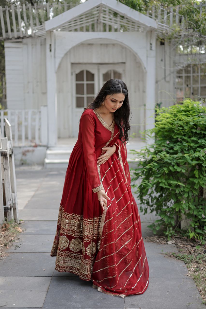 SANDHIYA MAROON EMBROIDERED SUIT SET