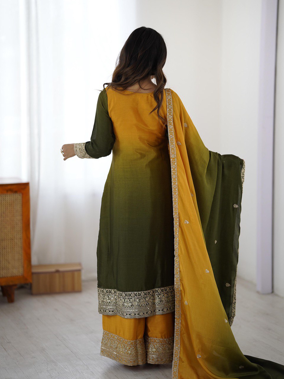 YAMIKA YELLOW AND GREEN SLWAR SUIT SET