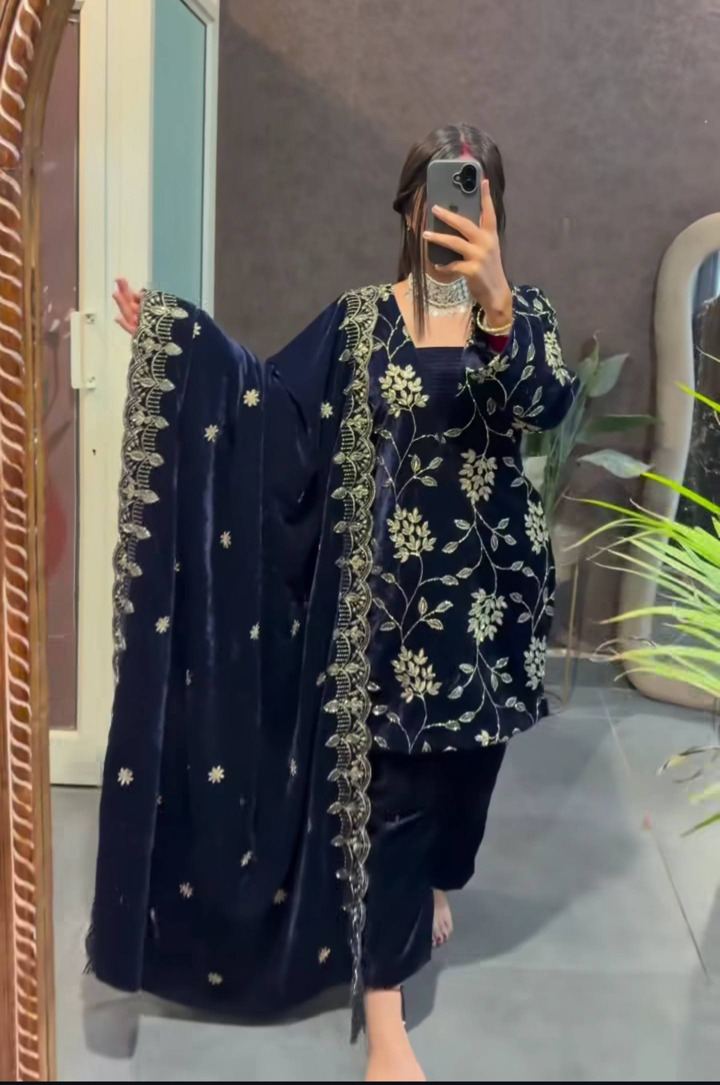 Mehrin Blue Heavy Viscose Velvet Suit Set