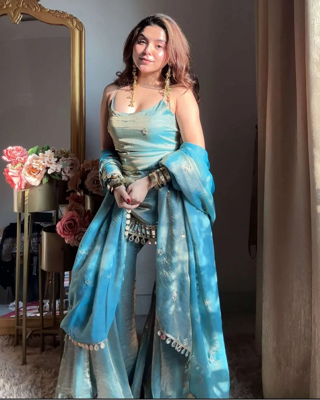 ALINA AQUA KURTA PLAZO SUIT SET