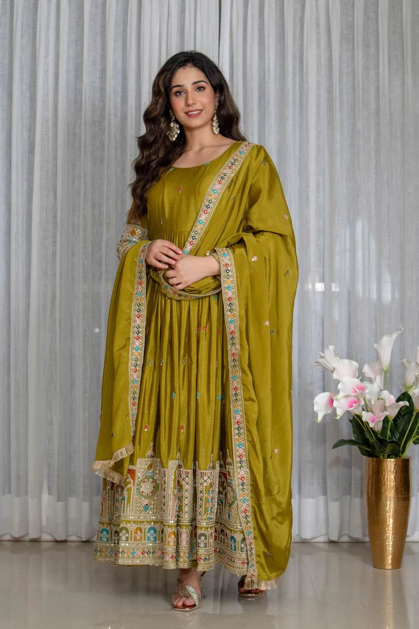 Simran's Goldenhour Cinon Silk Anarkali Suit Set