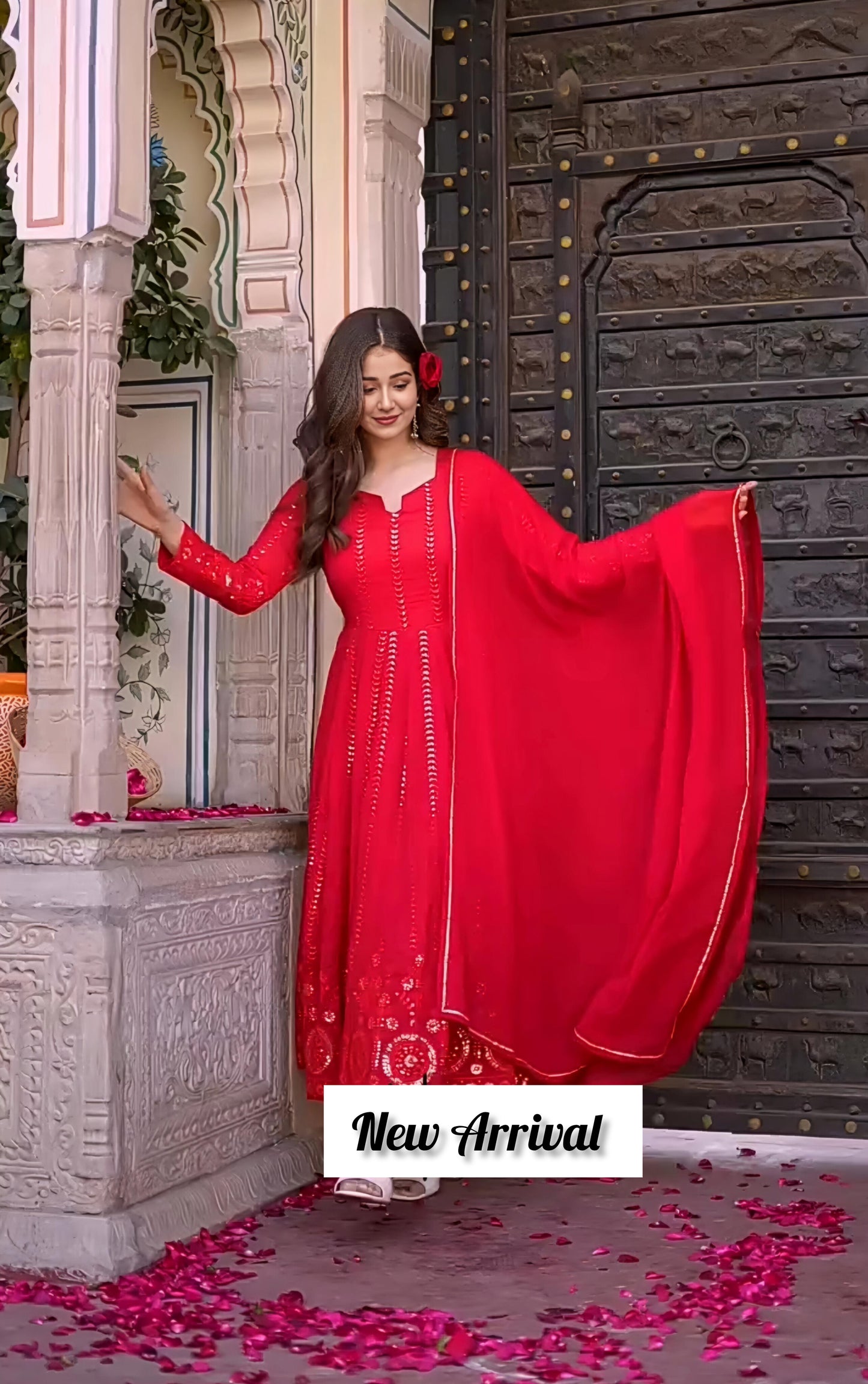 SHASHI'S RED EMBROIDERED GEORGETTE SUIT SET