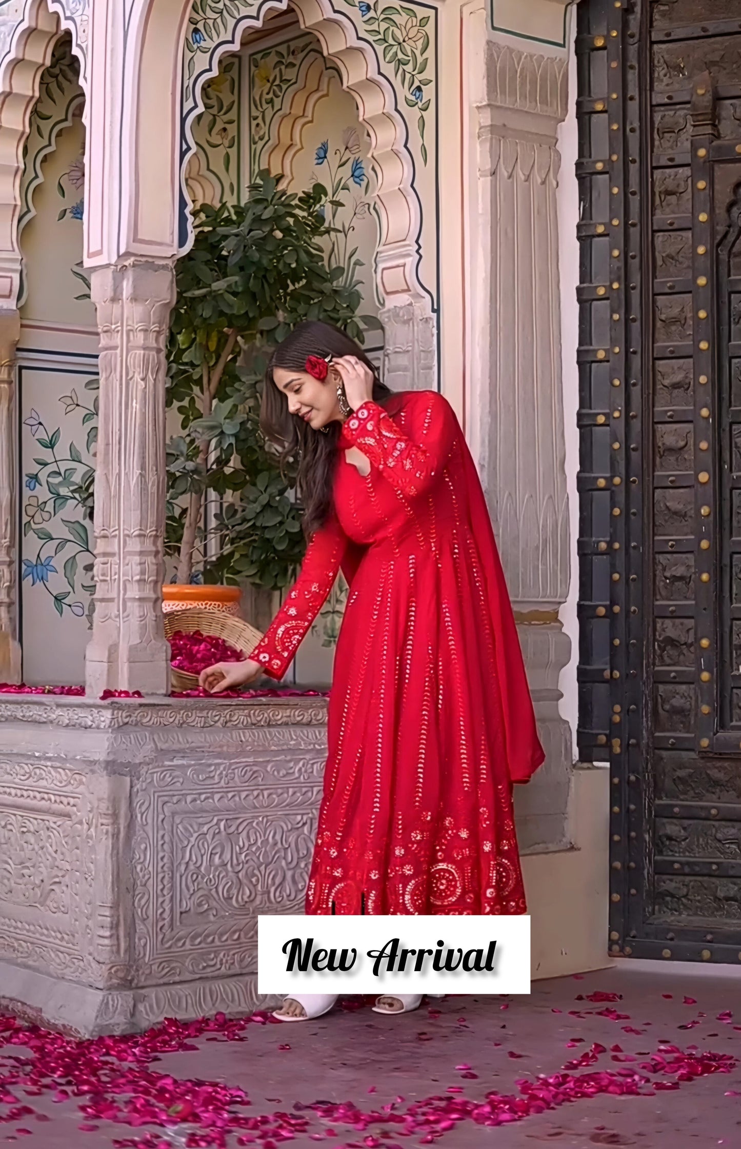 SHASHI'S RED EMBROIDERED GEORGETTE SUIT SET