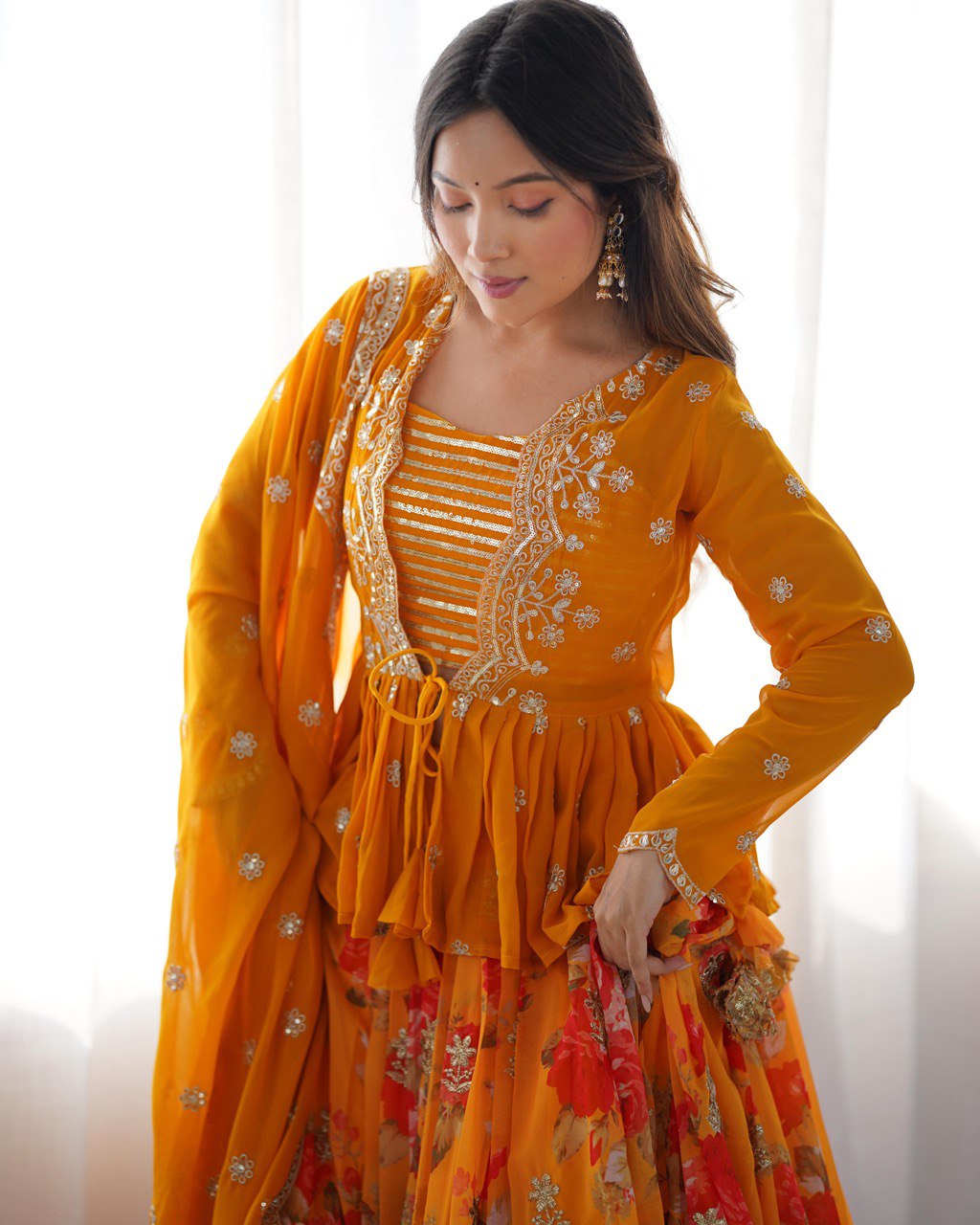 Nitara Marigold Lehenga Koti  Set