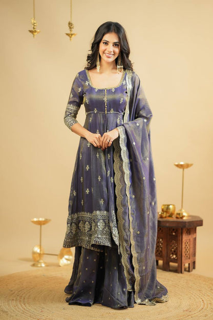 KRUSHNAVI GREY COSMO SLIT ANARKALI SUIT SET