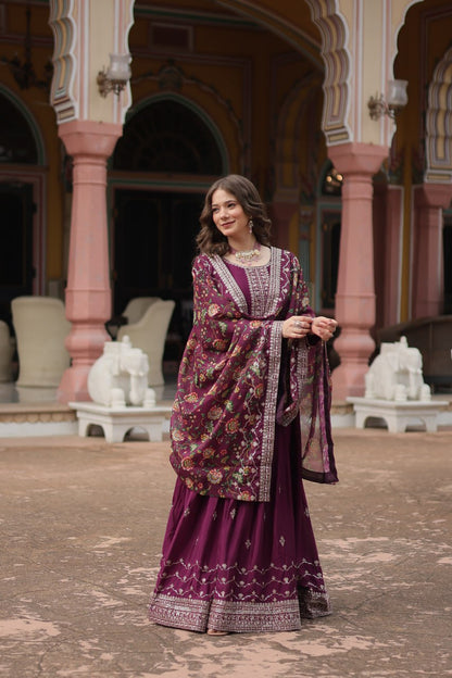 RUKSAR WINE DESIGNER SHARARA SUIT SET