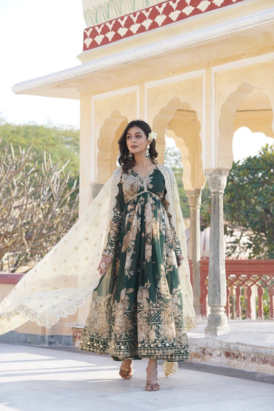 DIVYA GREEN ORGANZA SILK SUIT SET