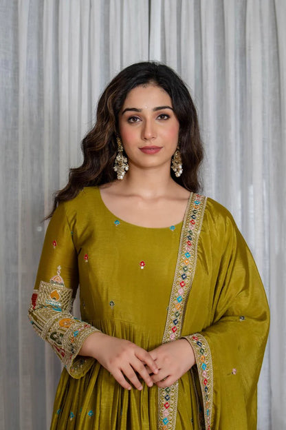 Simran's Goldenhour Cinon Silk Anarkali Suit Set