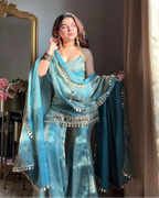 ALINA AQUA KURTA PLAZO SUIT SET