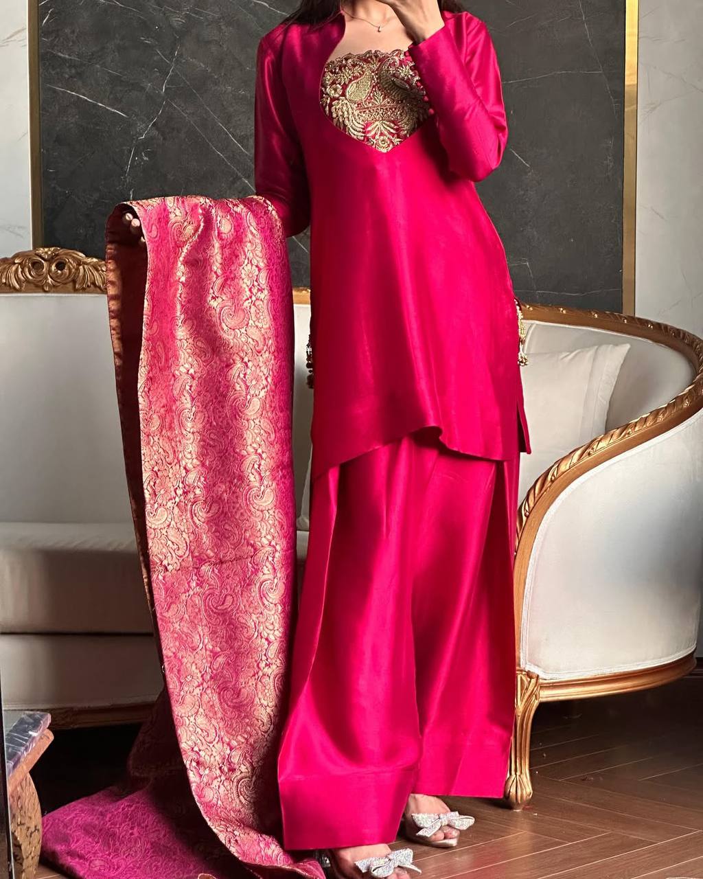 Bejeweled Pink Heavy Kurta Set with Dupatta