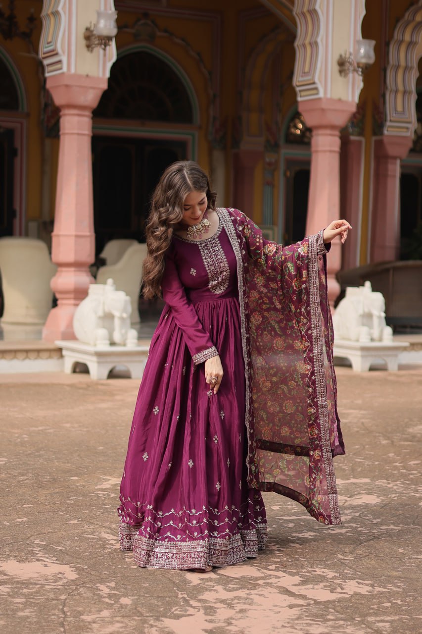 RUBINA WINE EMBROIDERED SUIT SET