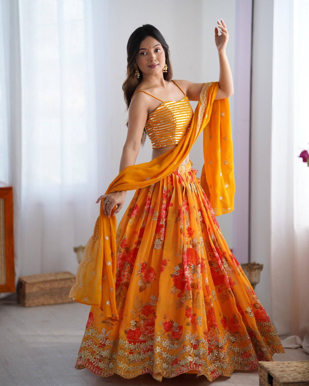 Nitara Marigold Lehenga Koti  Set