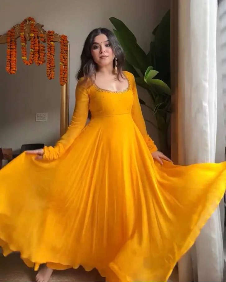 Amber Glow Yellow Georgette Anarkali Suit Set