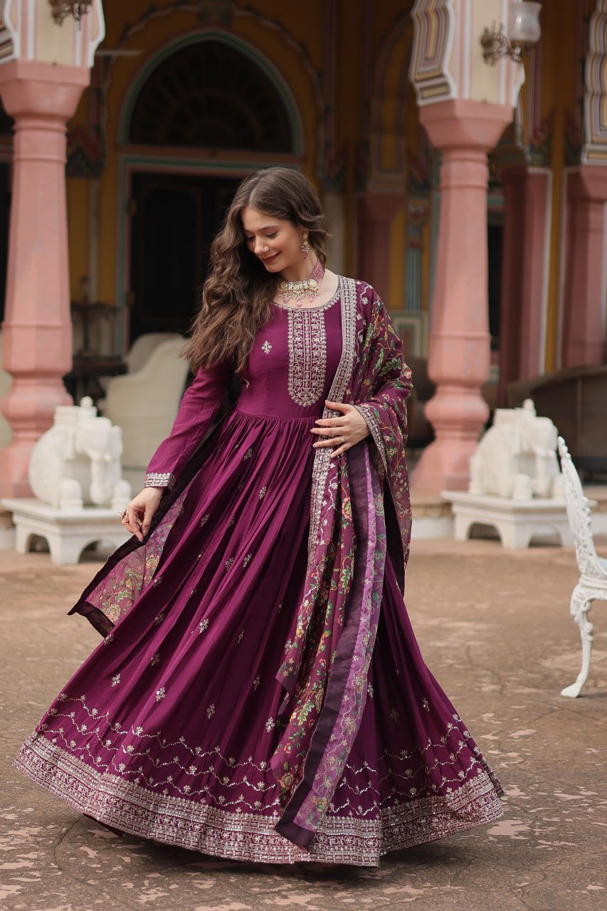 RUBINA WINE EMBROIDERED SUIT SET