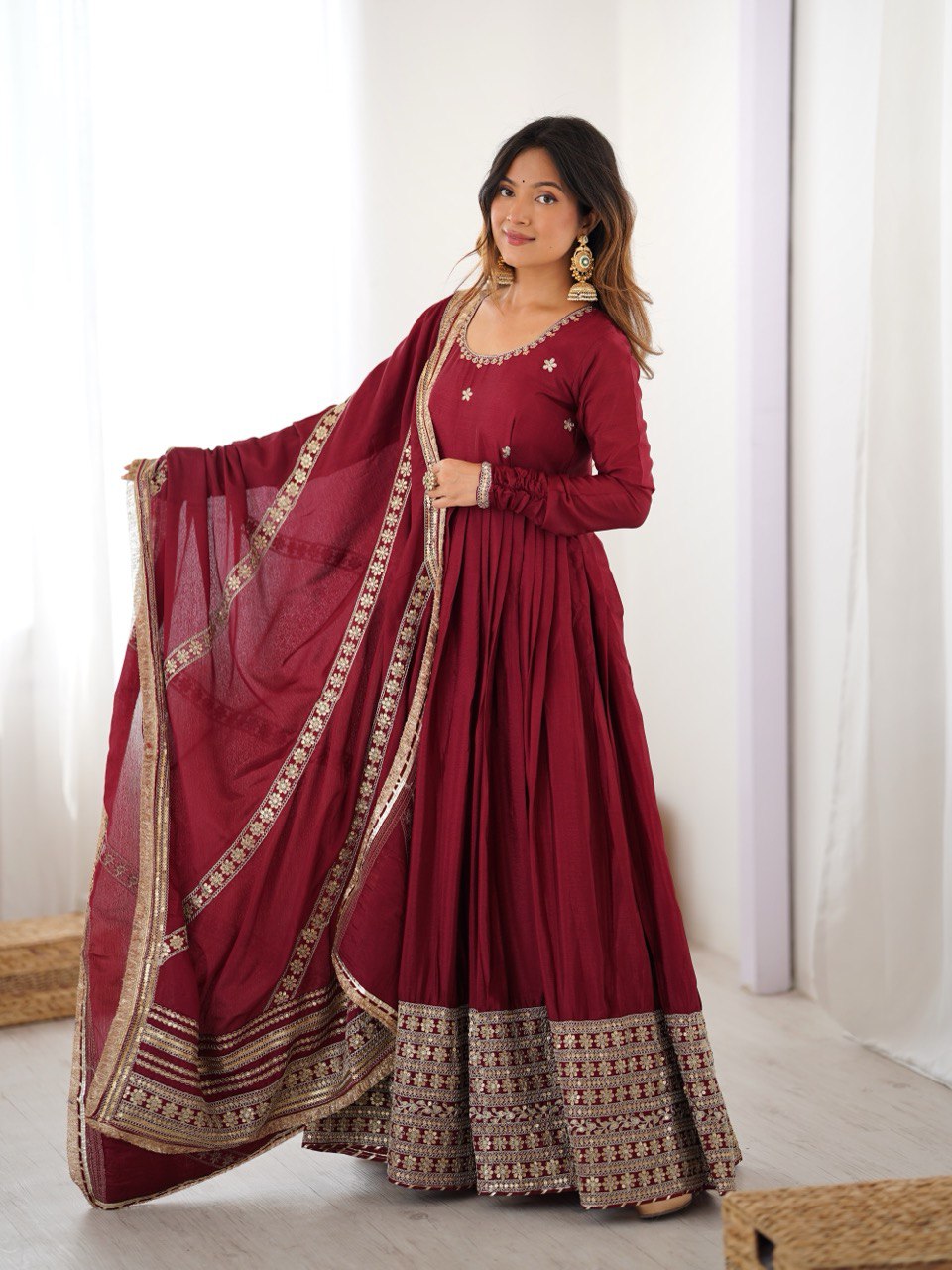 NEHA'S MARRON COLOUR TRENDING ANARKALI SUIT SET – ishva shop
