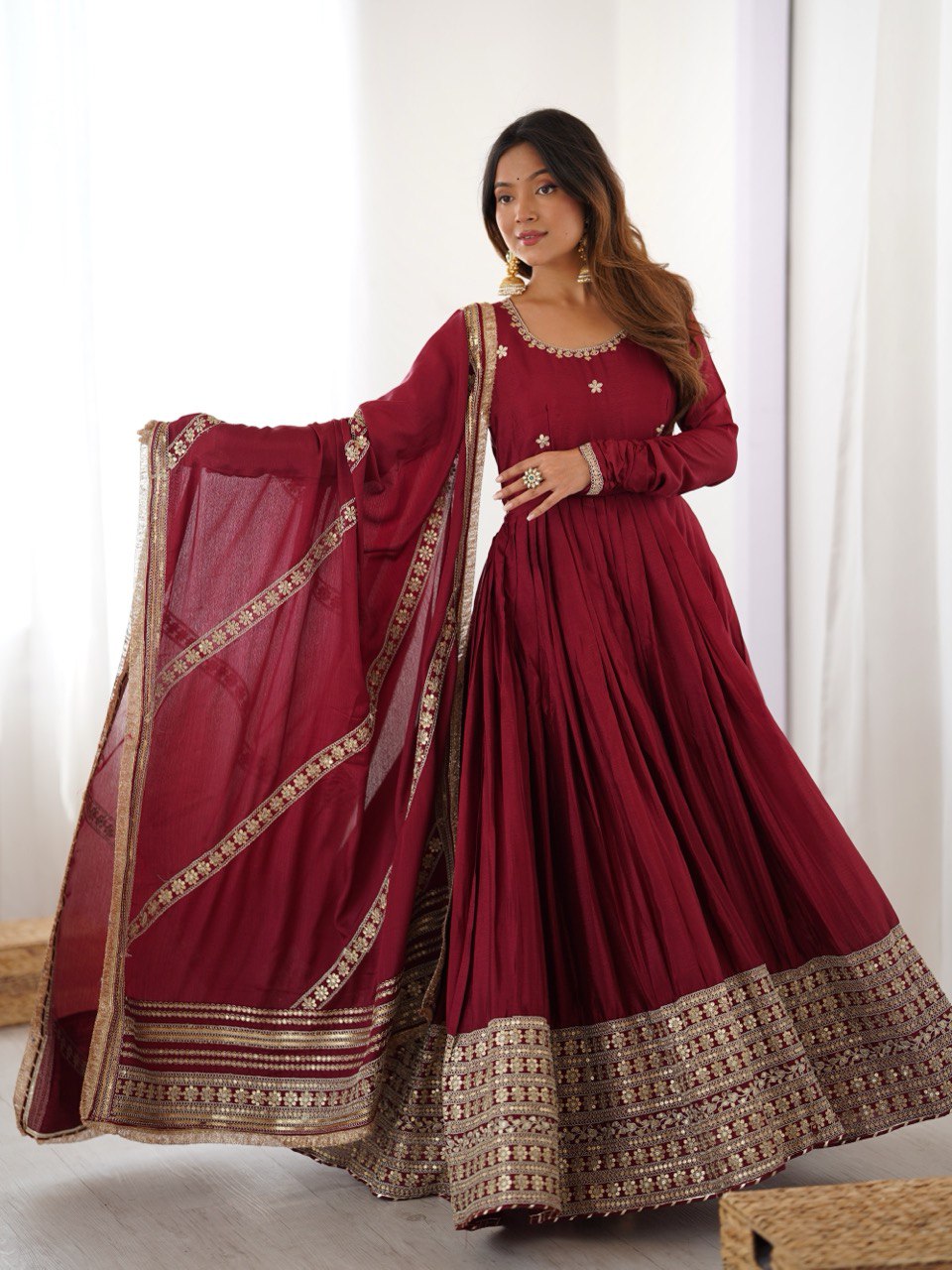 NEHA'S MARRON COLOUR TRENDING ANARKALI SUIT SET