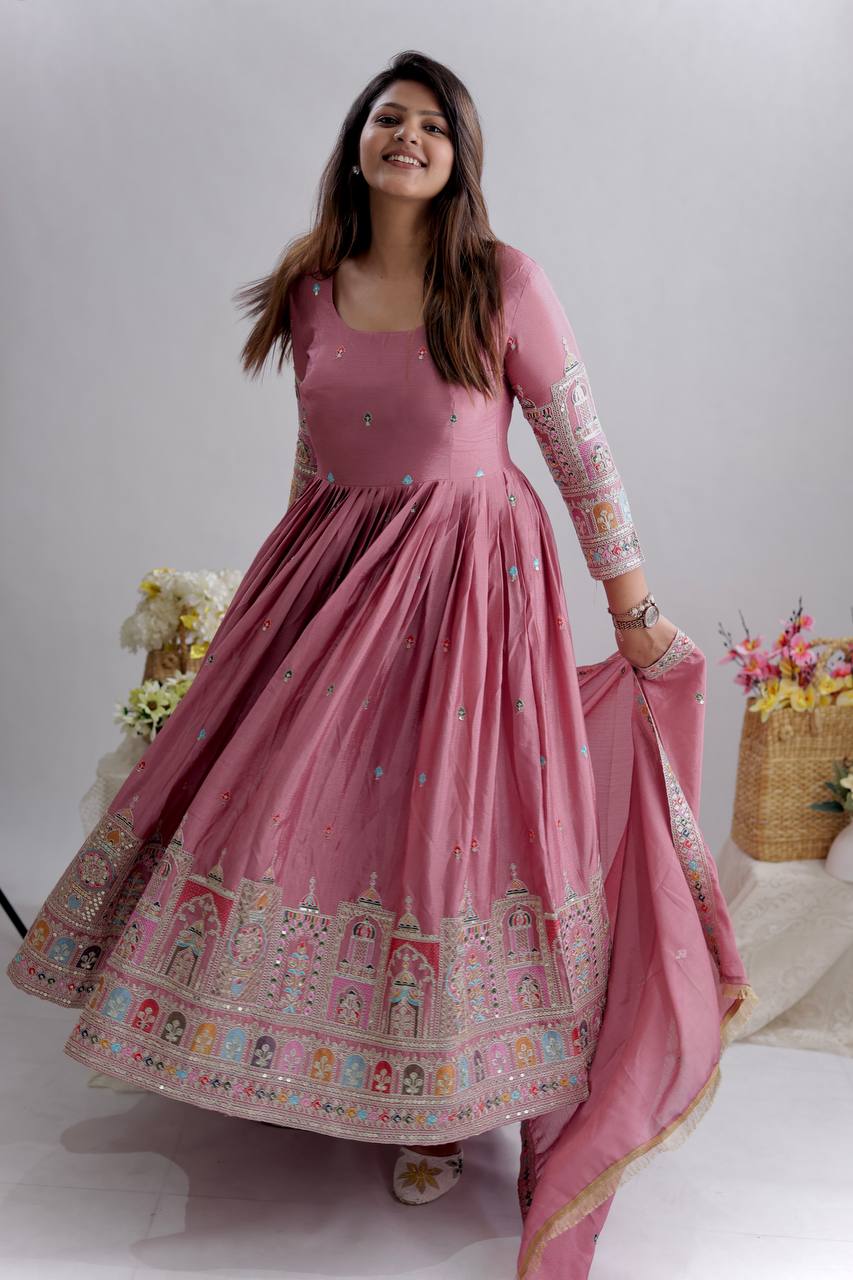 Gulabi Mahal Cinon Silk Anarkali Suit Set