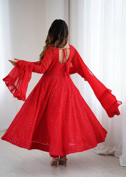 Nashita red Embroidery Heavy Fox Georgette Anarkali Suit Set