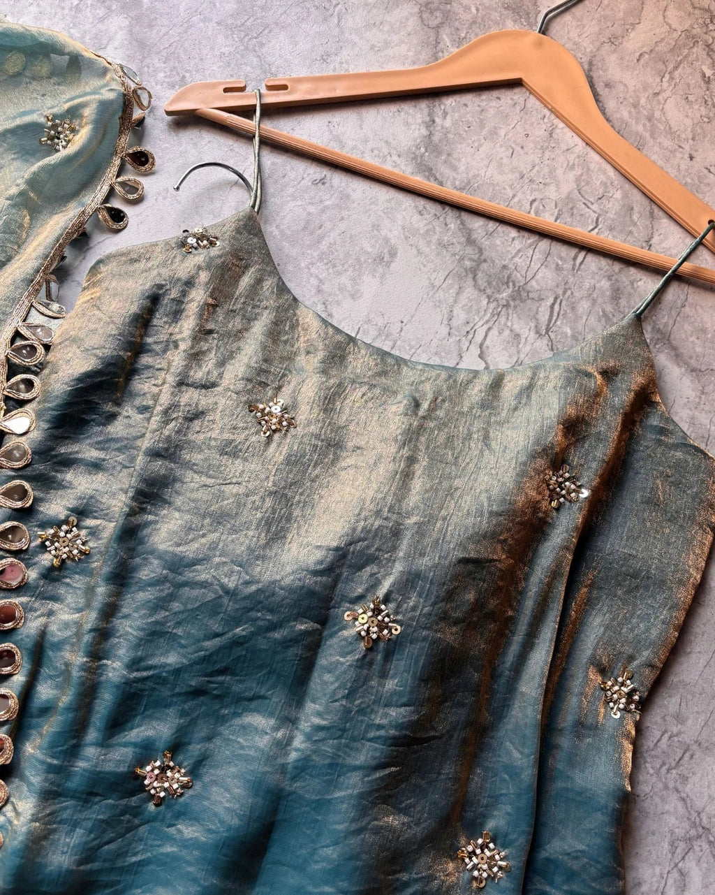 ALINA AQUA KURTA PLAZO SUIT SET