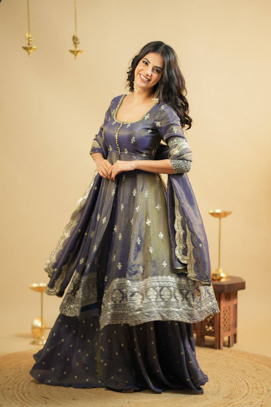 KRUSHNAVI GREY COSMO SLIT ANARKALI SUIT SET