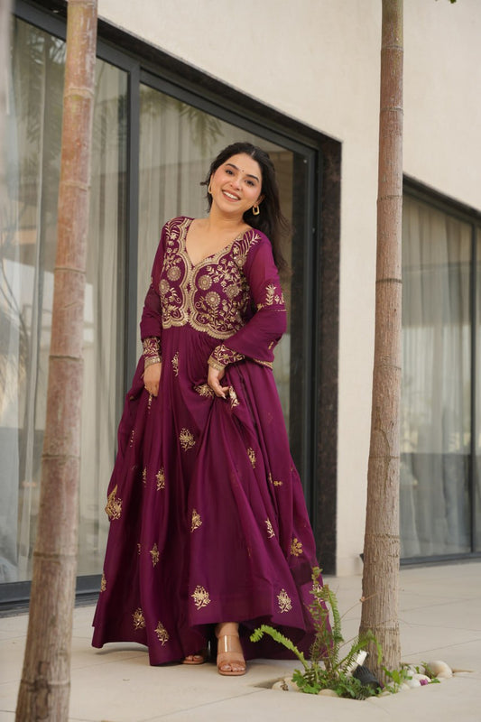 TISHYA WINE COLOUR ANARKALI SUIT SET