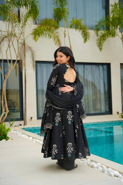AKIRA BLACK  MASLIN ANARKALI SUIT SET