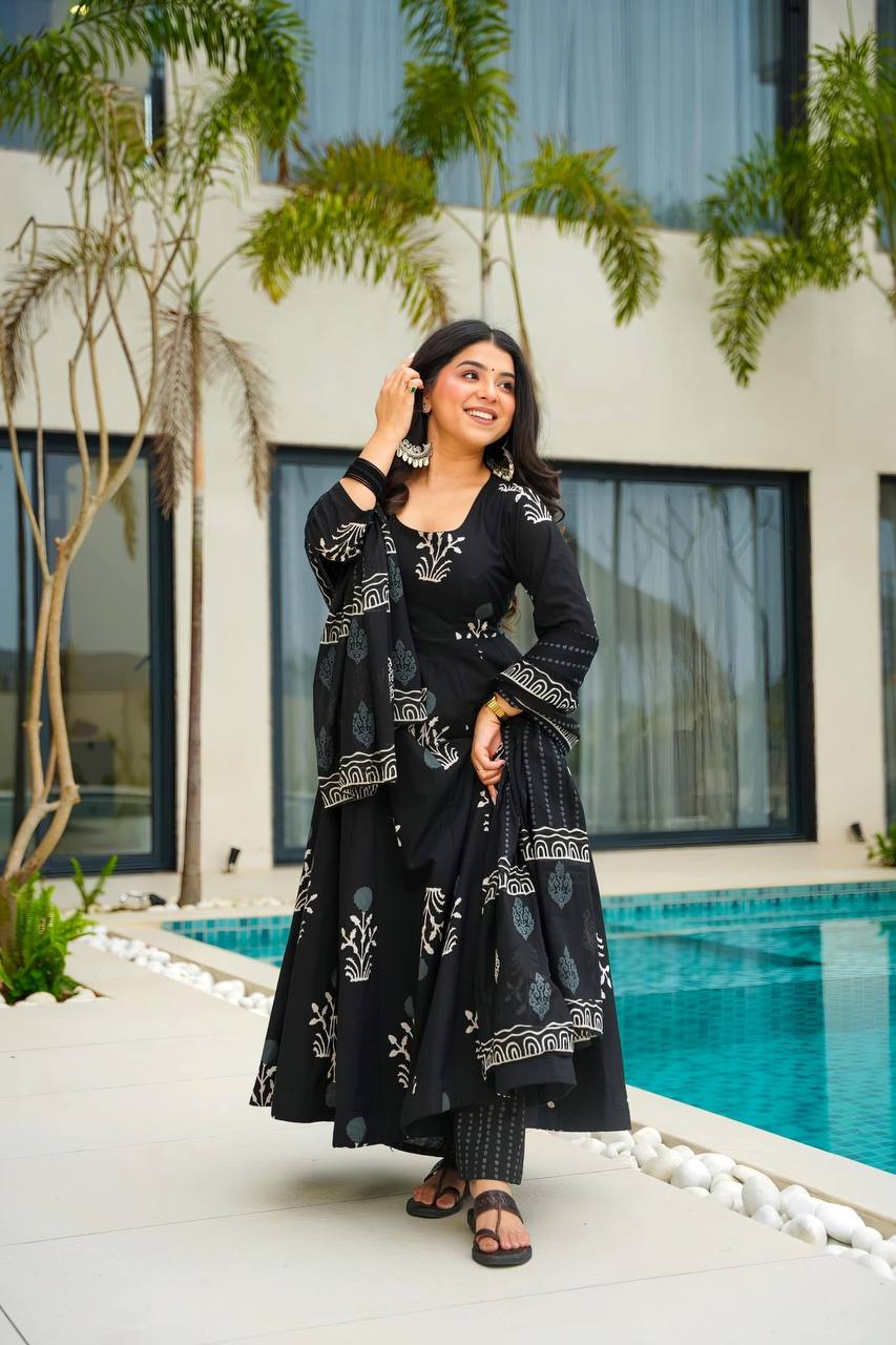 AKIRA BLACK  MASLIN ANARKALI SUIT SET