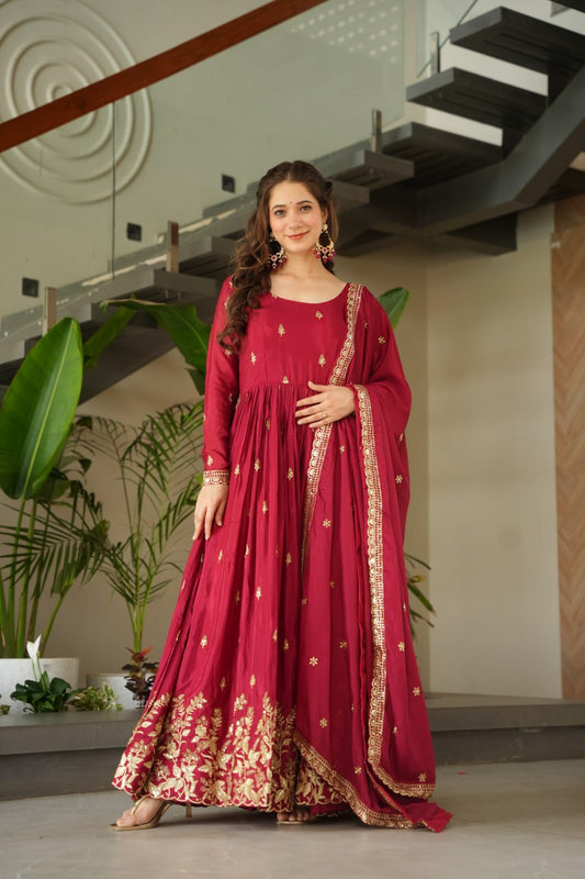 Vamika red colour Embroidery Zari Sequins-work suit set