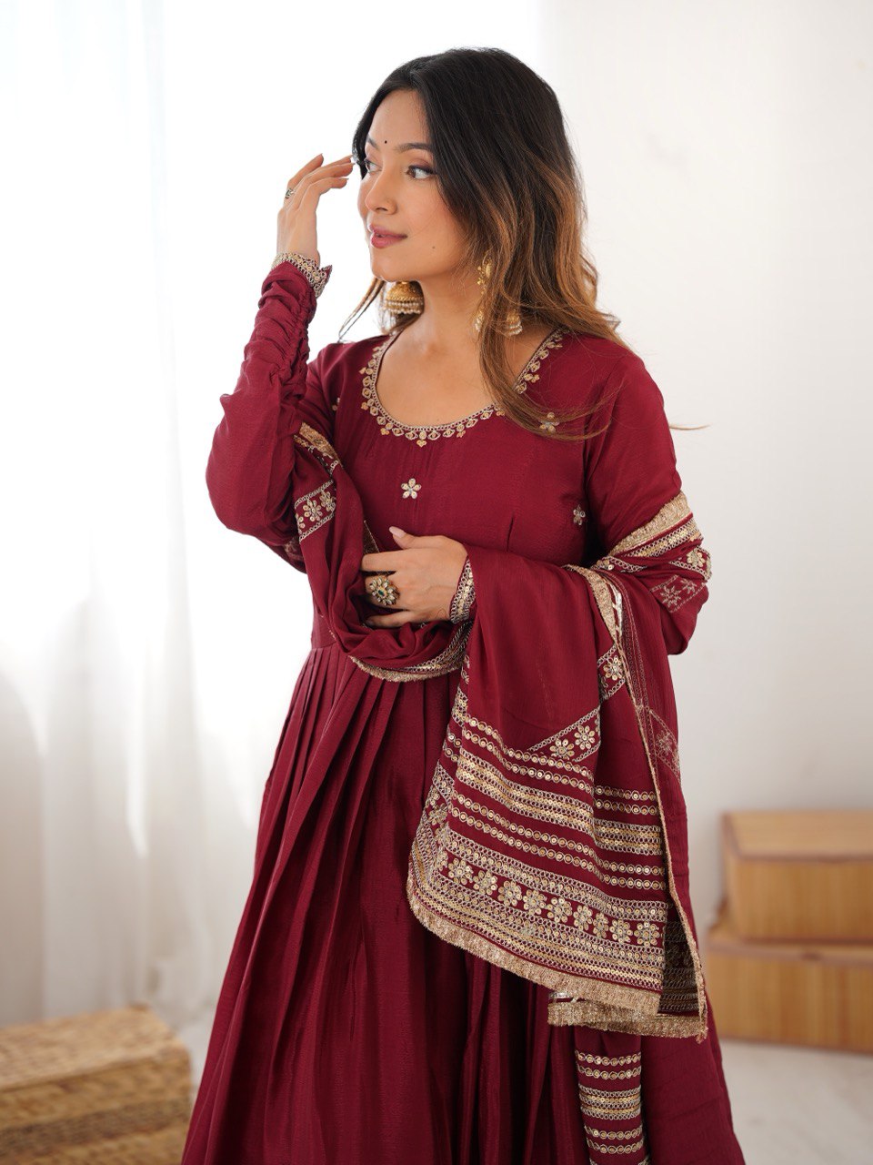 NEHA'S MARRON COLOUR TRENDING ANARKALI SUIT SET