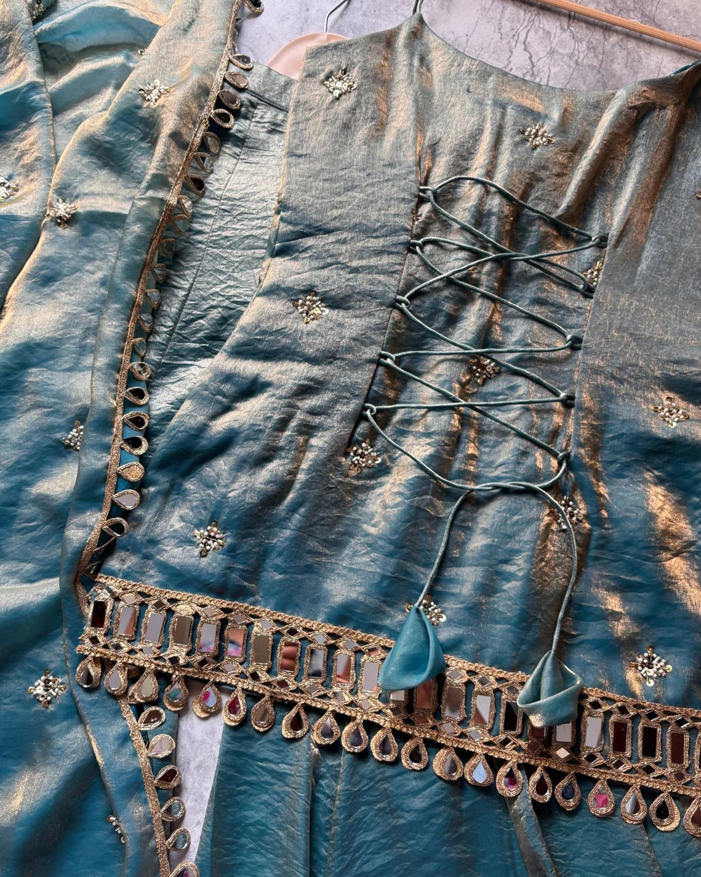 ALINA AQUA KURTA PLAZO SUIT SET