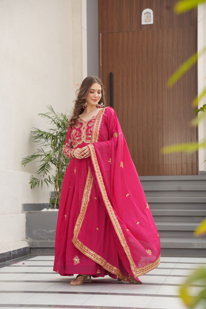 TISHYA PINK COLOUR ANARKALI SUIT SET