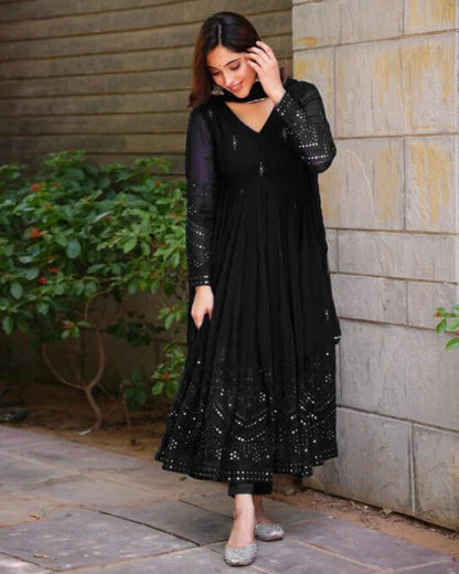 WHISPERING BREEZE BLACK EMBROIDERED GEORGETTE SUIT SET