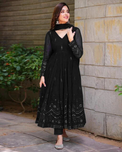WHISPERING BREEZE BLACK EMBROIDERED GEORGETTE SUIT SET
