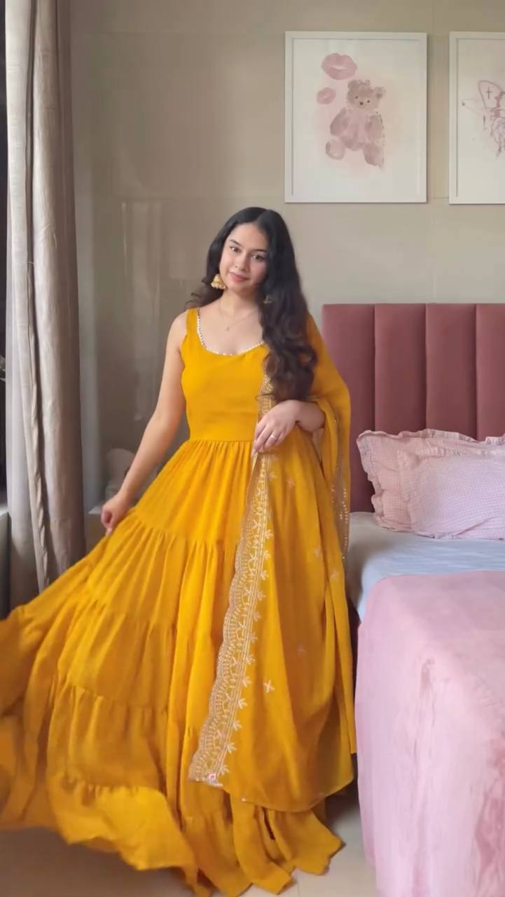 Classic yellow Special Anarkali Premium Suit Set
