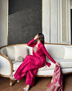 Bejeweled Pink Heavy Kurta Set with Dupatta