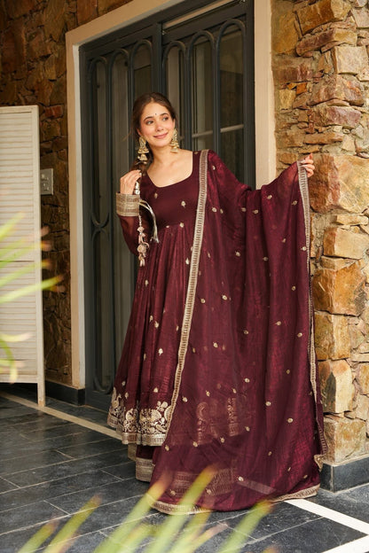 RASMIKA MARRON COLOUR EMBROIDERED SUIT SET