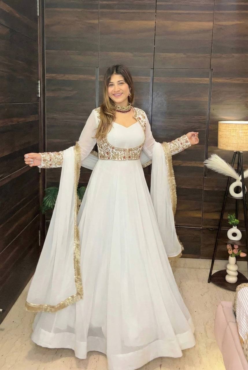 Shahzadi Ivory Gold Koti Anarkali Suit Set