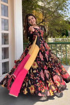 Aarna flower Black Anarkali Suit Set